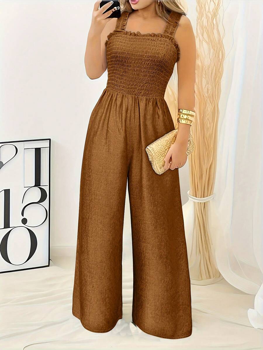 Women's Spaghetti Strap Jumpsuit Summer Elegant - Brown - View 1
