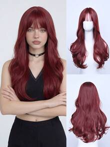 28 Inch Raspberry Color Long Curly Wig (Heat Resistant) - Hip Length Wavy Hairstyle, Fashionable And Sweet Full Head Wig - Multicolor - View 2