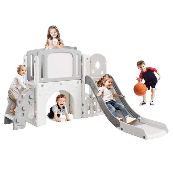 CuisinSmart 8-In-1 Toddler Slide And Climber Playset, Indoor/Outdoor Kids Playground With Basketball Hoop, Tunnel And Storage  For Age 1-3