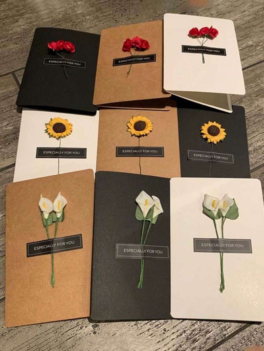 10入/組圓角摺疊賀卡，摺疊卡永生花小花束明信片 - ，空白可繪圖。提供珍珠光澤、牛皮紙和純色卡紙材質。適用於生日、婚禮、感謝活動