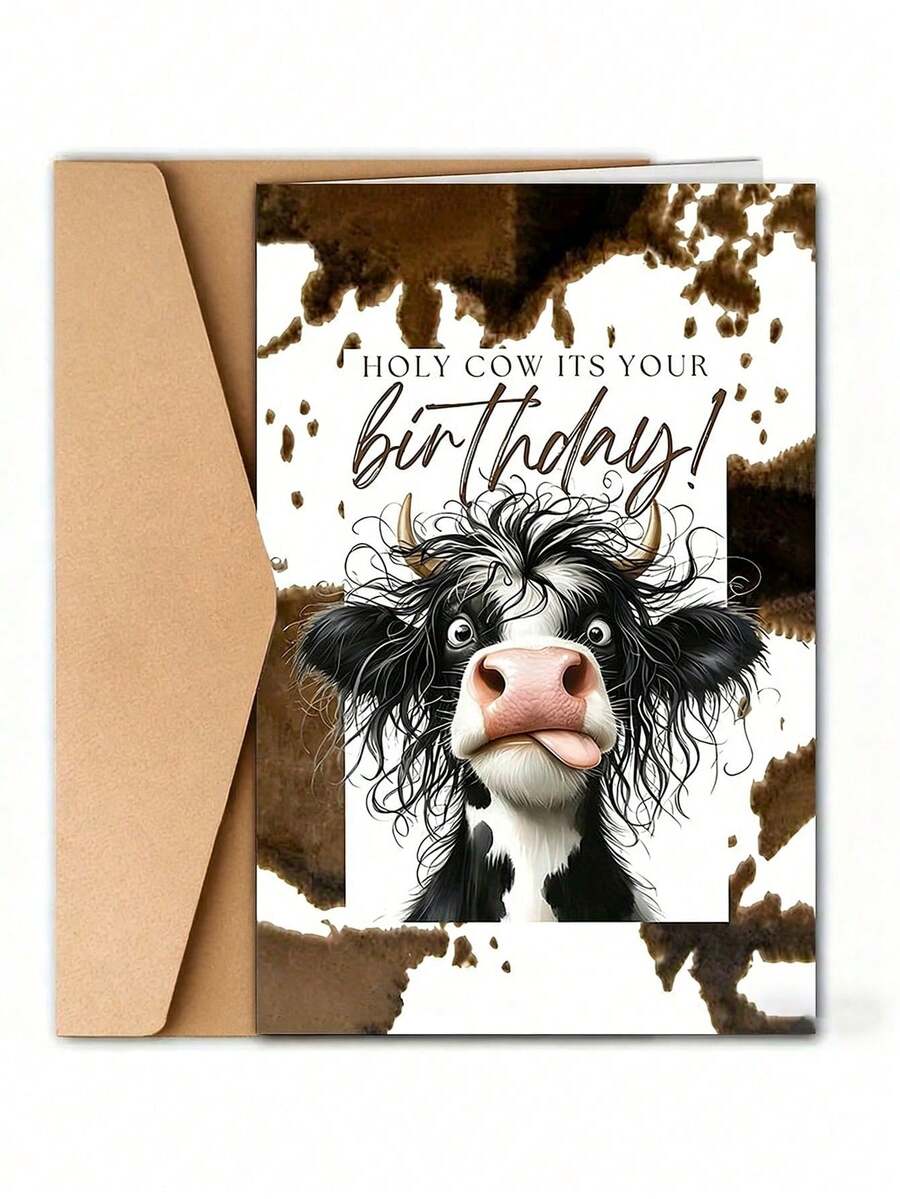 1PC Funny Cow Birthday Greeting Card With Envelope, Cute Holy Cow It's Your Birthday Card For Men Women, Envelope+Letter 1 Set, High-Quality Paper Greeting Card, Retro Kraft Paper Self Adhesive Envelope Handwritten Blank Card, Humorous Animal Birthday Note Card For Friends Family Partners, Unique Birthday Gift Card For Birthday Party, Celebration, Gifting, Missing - A - View 1