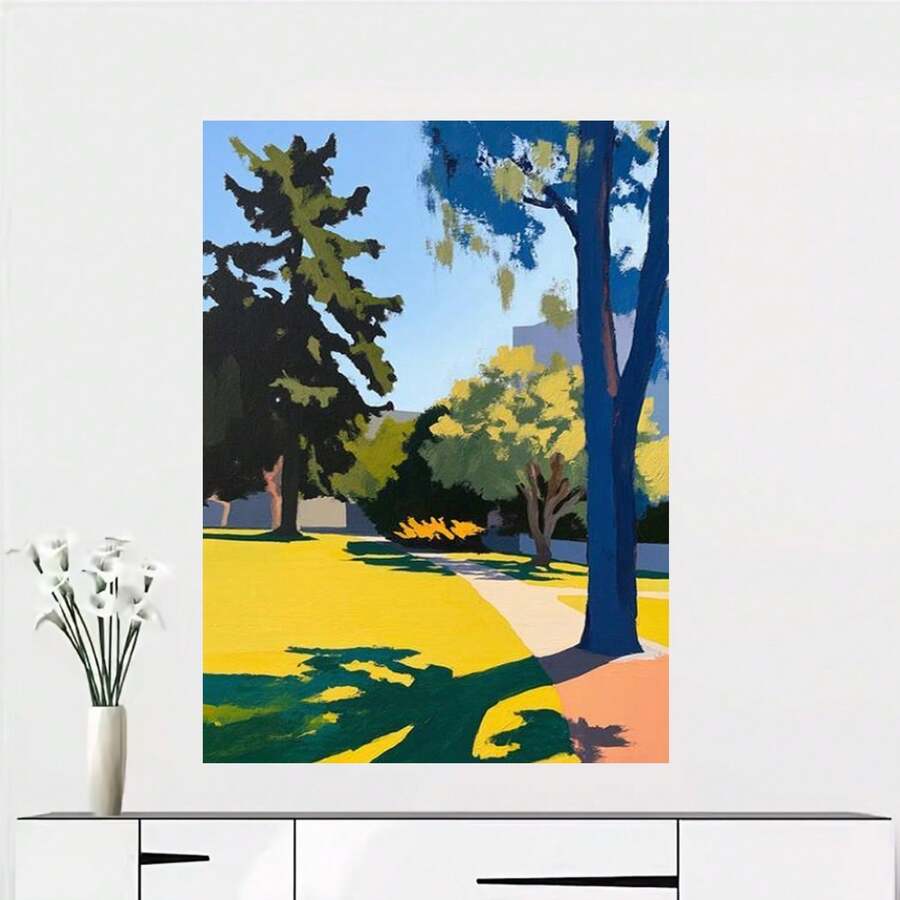 Póster 2D/plano de 1 pieza en lienzo con marco de madera - Vibrante escena de parque impresionista con árboles. - Arte de pared en lienzo - Pósteres - Decoración de habitación - Decoración de pared - Decoración de sala de estar - Decoración de dormitorio - Decoración del hogar - Foto en lienzo personalizada - Lienzo personalizado enmarcado - Regalo perfecto para amigos, familia - de decoraciones de Navidad - Arte de pared de Navidad - Decoraciones de Halloween - Promociones y vent... - Enmarcado - Ver 1