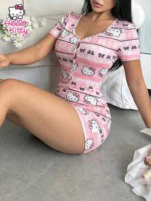 SANRIO 1 bộ áo liền quần nữ họa tiết Hello Kitty dễ thương, mềm mại và thoải mái. - Hồng - Xem 6