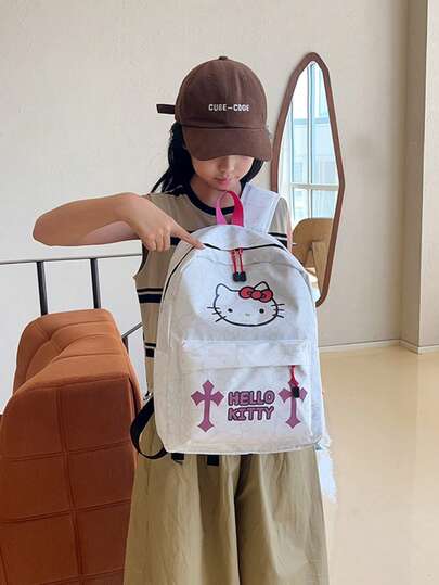 SANRIO 1 Ba lô in hình hoạt hình Kuromi dành cho học sinh, ba lô nhẹ, kiểu dáng thường ngày, in hình anime dễ thương, dung tích lớn, ba lô đa năng đựng đồ dùng du lịch cho việc đi lại hàng ngày và các hoạt động ngoài trời.