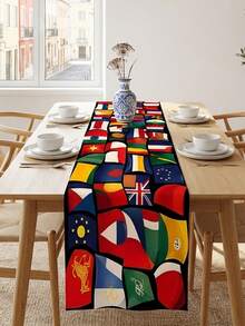 1 pièce, Chemin de table avec drapeaux internationaux, Chemin de table imprimé avec drapeaux de différents pays, Chemin de table en polyester lavable en machine pour fête mondiale, événements sportifs, décoration de salle à manger à la maison - A - Voir 2