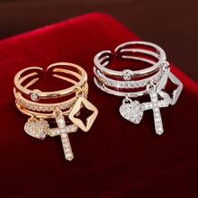 1件优雅几何吊坠设计立方氧化锆可调节戒指，女士款 - 彩色 - 查看 5