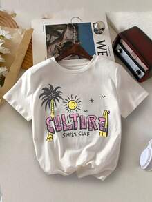 Young BoyCasual YongBoy Vacation Wave Letter Print Round Neck Summer T-Shirt - White - View 2
