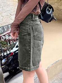 女士休闲及膝阔腿宽松百慕大牛仔短裤，适合夏季度假、海滩、乡村音乐节等场合 - 灰色 - 查看 5