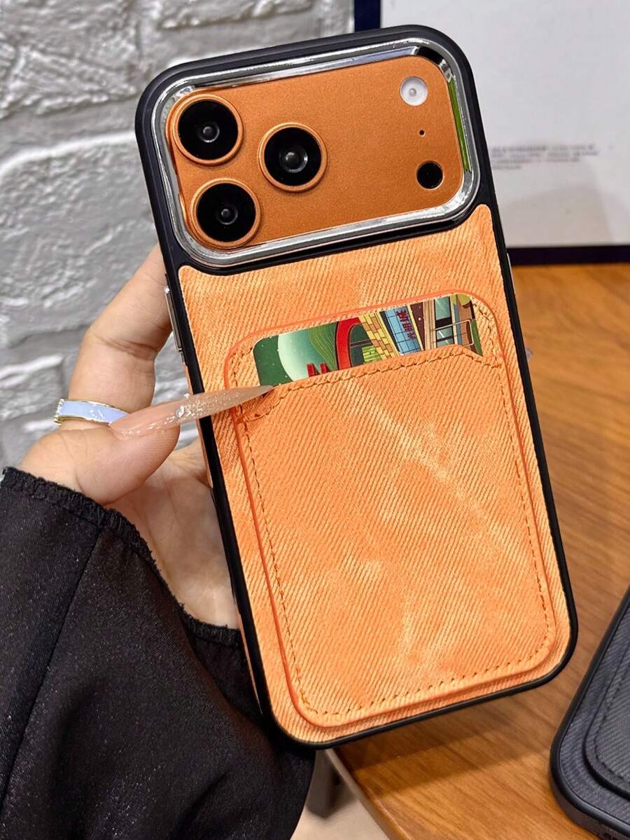 1 pieza Nuevo estuche de teléfono de moda minimalista con textura de mezclilla naranja compatible con iPhone 17 Pro Max/17 Pro/17/16 Pro Max/16 Pro/16/15 Pro Max/15 Pro/15/14 Pro Max/14 Pro/14/13 Pro Max/13 Pro, funda protectora de teléfono unisex elegante y duradera - Multicolor - Ver 1