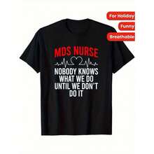 PickMDS NURSE Funny Heartbeat Graphic T Shirt Casual Short Sleeve Red White Heart ECG L - 黑色 - 查看 1