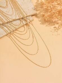 1pc Multi-Layer Gold Chain Long Necklace, Fashionable Women's Neck Jewelry Suitable For Daily Wear, Dates, Parties And Vacations - Gold - View 3