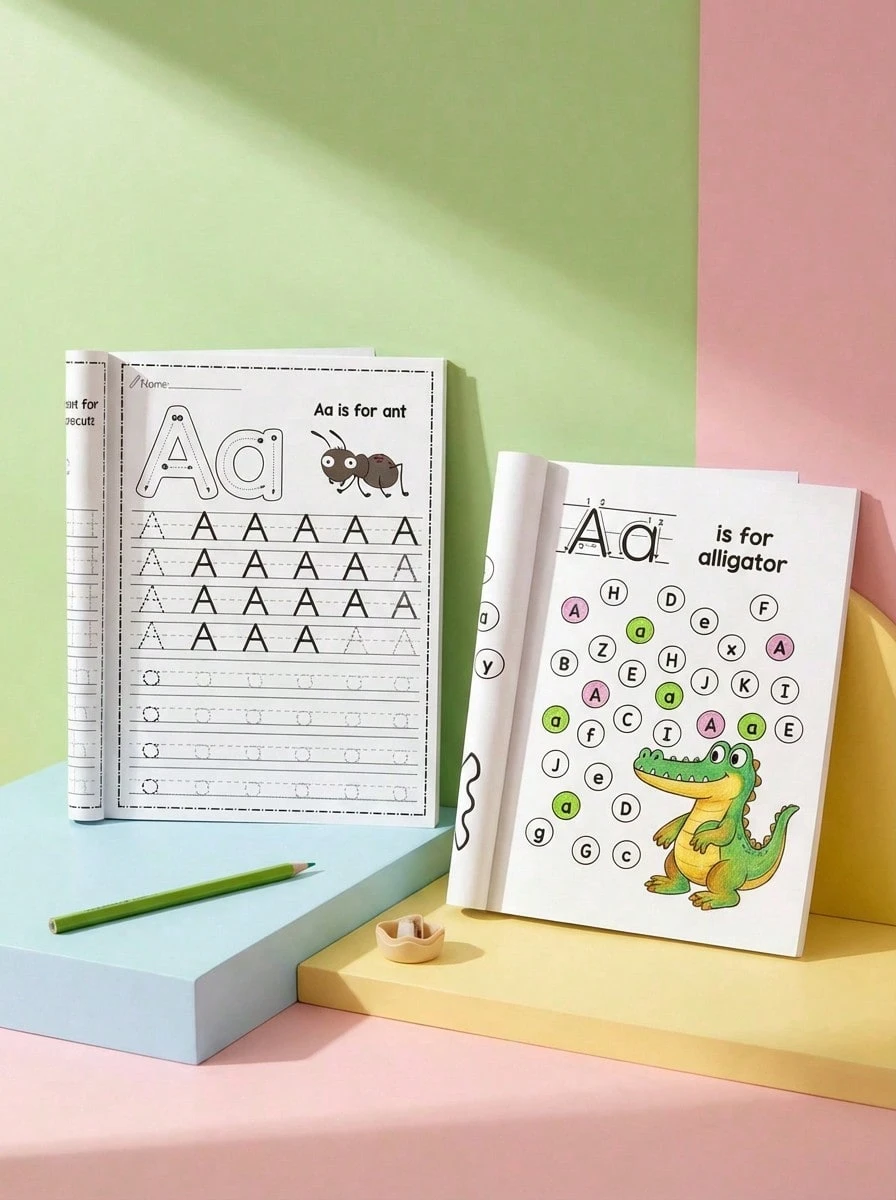 32 页儿童 ABC 字母描摹练习册 | 适合学龄前和幼儿园的 A-Z 字母练习 | 有趣的早期写作书，带有绘图页、抄写本、魔法词，很棒的礼物，练习册，好玩、耐用的英语写作书，有益于重返校园