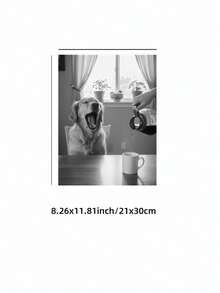 1pc Frameless Golden Retriever Yawning Morning Coffee Funny Black White Vintage Kitchen Bar Wall Art Canvas Poster Print For Living Room, Bedroom, Dorm Room Decor - Black and White - View 12