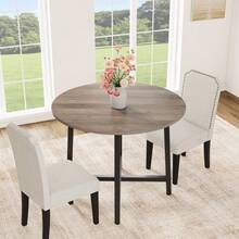 TEQIN 31.5 Inch Round Dining Table For 2-4, Small Kitchen Dining Room Table For Space Saving, Wood Circle Kitchen Table With Sturdy Metal Frame-Only Table - 復古灰 - 查看 7