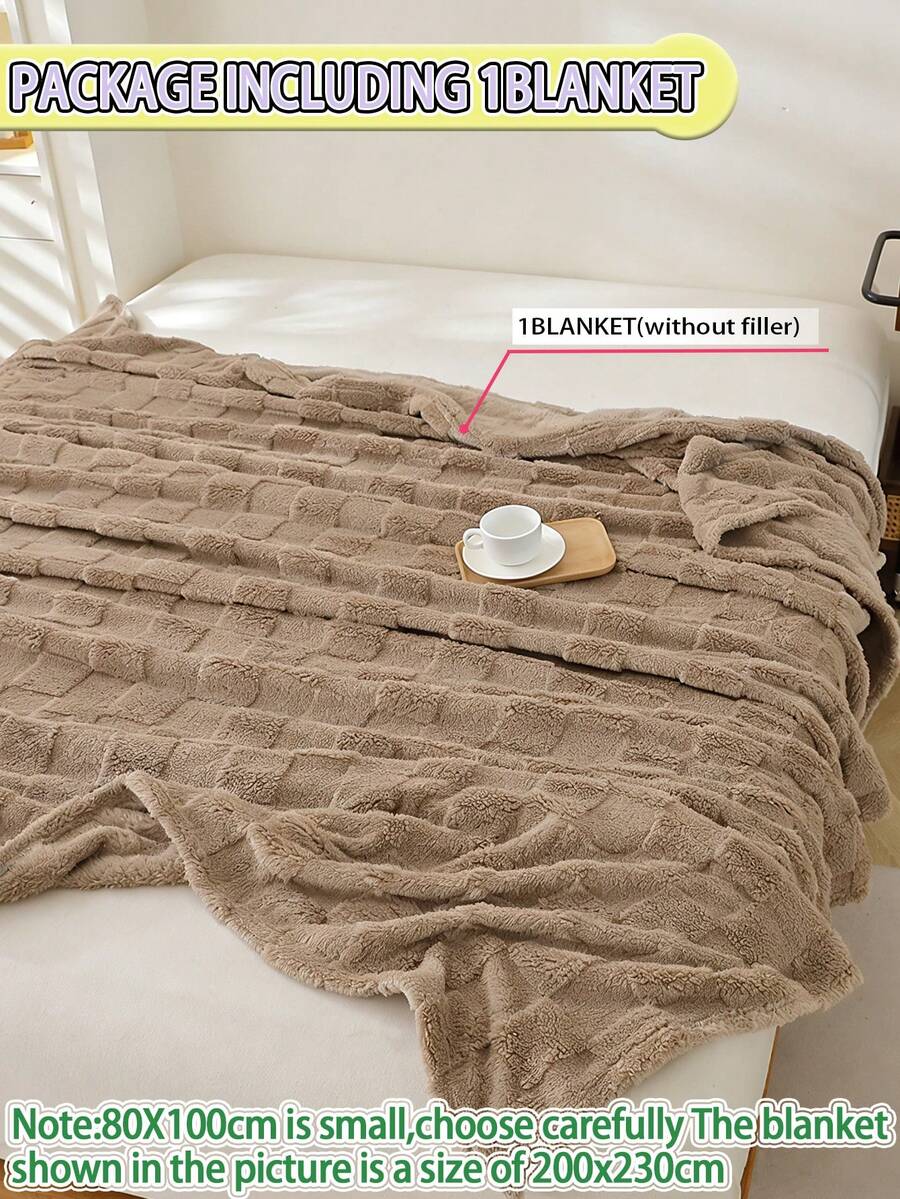 1pc Coffee-Color Waffle Flannel Soft & Cozy Blanket, Suitable For Bedroom And Guest Room - Khaki - View 1