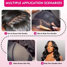 BINF Body Wave Human Hair Bundles 16A Brazilian Virgin Remy Hair Unprocessed Thick 2 3 Bundles Weft Natural Black Hair Extensions - Body wave - 查看 2