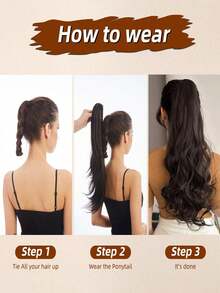 Claw Clip In Body Wave Hair Extensions Long Curly Wavy Ponytail Hair Extensions Synthetic Hair Pieces For Women Girls - Multicolor - View 6