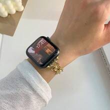 1 dây đeo đồng hồ kim loại hình hoa, tương thích với Apple Watch 38mm 40mm 41mm 42mm 44mm 45mm 49mm 46mm, dây đeo bằng thép không gỉ, sáng bóng, phù hợp với Series 9/8/7/6/5/4/3/2/1, SE - Vàng - Xem 7