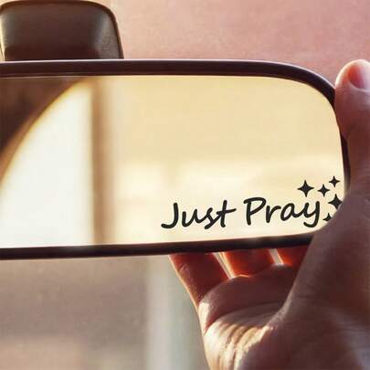 Pink Sticker "Just Pray" Inspirational Rearview Mirror Decal - Minimalist Christian Faith Sticker With Star Decoration, Waterproof Vinyl Car Accessories Suitable For Cars, Trucks And SUVs, Great Gift For Believers, Moms And Pastors For Christmas And Easter