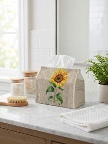 1 pieza Caja de pañuelos de tela con girasol retro, soporte de pañuelos con flor amarilla para coche, sala de estar, escritorio, hogar, restaurante, caja de pañuelos creativa - Multicolor - Ver 15