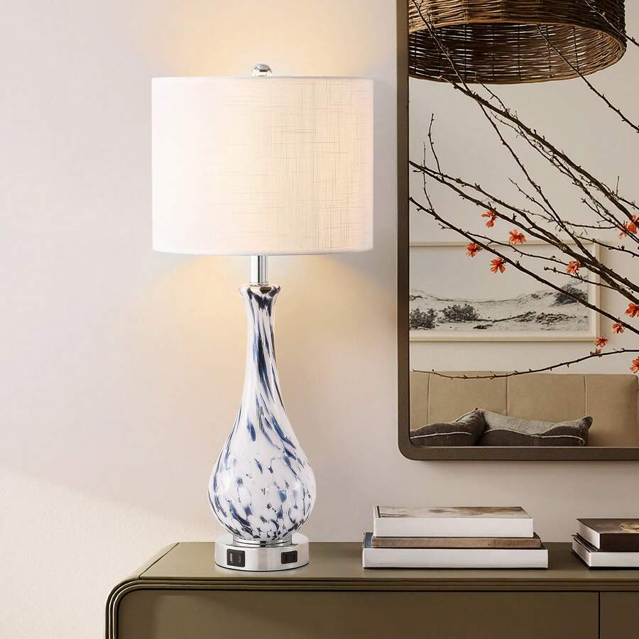 Mazkhytus 27.5英寸蓝色玻璃台灯，带USB Type-C接口和内置插座 - 美規A型插(110-127V) - 查看 1