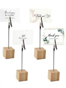 10pcs Wooden Memo Clip Holders, Table Number Card Stands, Lightweight Wooden Cube Bases With Alligator Clips For Displaying Note Papers (Light Wood Color) - Clip - View 8