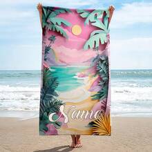 1 pieza Toalla de playa personalizable - Material de microfibra súper suave, secado rápido, anti-arena, 10 opciones de texto personalizado - Adecuado para playa, viaje, camping, natación - Excelente opción de regalo - Multicolor - Ver 8