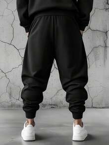Classic Anime Graphic Jogging Pants,Black Drawstring Waist Joggers,Men's & Women's Casual Jogger Sweatpants,Loose Drawstring Waist Sports Pants Suitable For Leisure,Sports,Running,Outdoor Activities For Spring & Autumn,Men's Trousers,Sports Bottoms - 黑色 - 查看 3