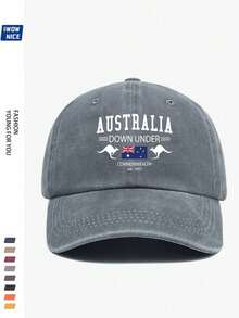 Mũ lưỡi trai unisex kiểu dáng bạc màu, vành cong, chất liệu mềm mại, in hình nước Úc, thích hợp cho các hoạt động thường ngày, du lịch và chống nắng. - A - Xem 13