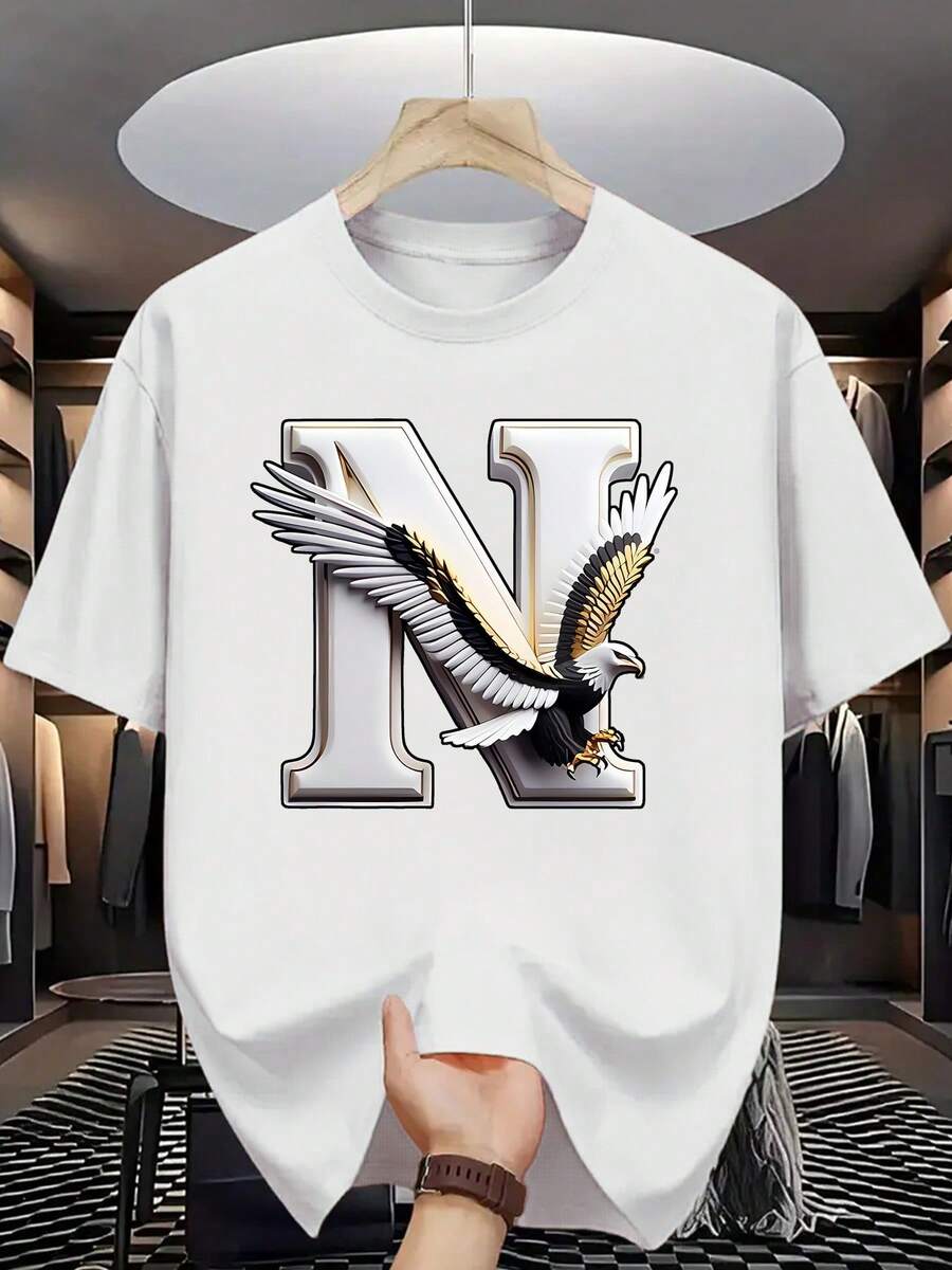 Camiseta de manga corta para hombre, modelo normal, con diseño veraniego y letras estampadas. - Blanco - Ver 1