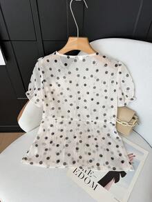 Áo kiểu nữ GMFP thanh lịch, cổ chữ V, dáng rộng, chất liệu mỏng nhẹ, họa tiết chấm bi, thích hợp cho mùa xuân/hè, du lịch, dự tiệc, Ngày của Mẹ. Màu trắng. - trắng - Xem 6