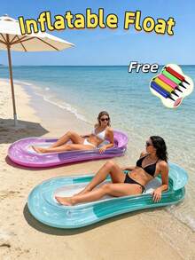 Inflatable Floating Bed, Solid Ombre Style With Headrest, Suitable For Water Rest, Swimming Pool, Beach, Party, Lounge Chair, Inflatable Floating Bed, Swimming Pool Floating Bed, Swimming Raft, Pool Hammock - Pool Raft - View 2