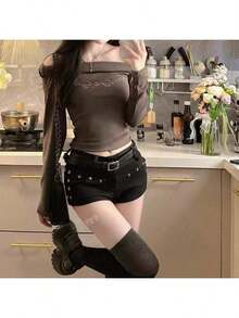 Women Denim Shorts - Black - View 12