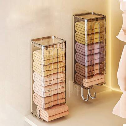 1pc Wall Mounted Storage Box, Transparent Visible Wall Hanging Multi-Function Storage Box, Suitable For Storing Underwear, Socks, Tissues, Trash Bags, Plastic Material With Hooks
