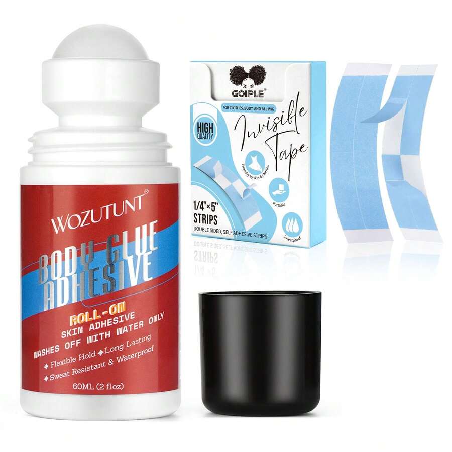 Goiple Body Adhesive & Wig Installation Kit – Roll-On Body Glue, Sweat-Resistant & Waterproof Hold, Invisible Double-Sided Tape For Wigs, Clothes & Body – Easy Water Wash-Off,Lace Wig ,Body Jewelry & Fashion Fixes,Women's Daily Styling & Secure Hold Needs - 37pcs-B - 查看 1