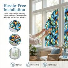 1pc Green Leaf Stained Static Privacy Window Film, Removable Vinyl Glass Sticker, Suitable For Bedroom, Living Room Glass Doors, And Other Home Decor, Presenting An Artistic Effect Similar To Frosted Stained Glass. - Multicolor - View 7