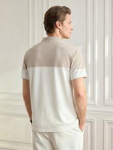 Officeau Polo slim pour homme d'été, Top boutonnée avec col à revers contrasté et broderie, convient pour un usage quotidien et extérieur - Blanc - Voir 2
