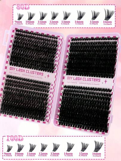 800개 D-타입 컬링 싱글 인조 속눈썹 클러스터, 대용량, 30D+40D+50D+60D+80D+100D+120D+160D, 9-16mm, DIY 인조 속눈썹 클러스터, 자연스러운 메이크업 효과, 촘촘하고 길며, 매우 부드럽고, 매우 가벼우며, 재사용 가능, 단일 세그먼트 인조 속눈썹, 속눈썹 접목 키트, 메이크업 도구 및 2개의 속눈썹 브러시 포함, 초보자가 집에서 또는 이동 중에 사용하기에 적합, 일상생활, 결혼식, 파티, 음악 축제, 어머니의 날, 크리스마스 및 기타 행사에 적용 가능