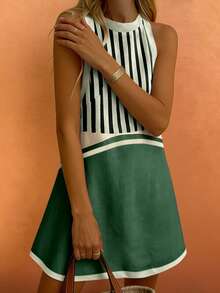 女士休闲度假风海洋主题彩色鱼字母印花无袖吊带裙，春夏优雅款 - 彩色 - 查看 4