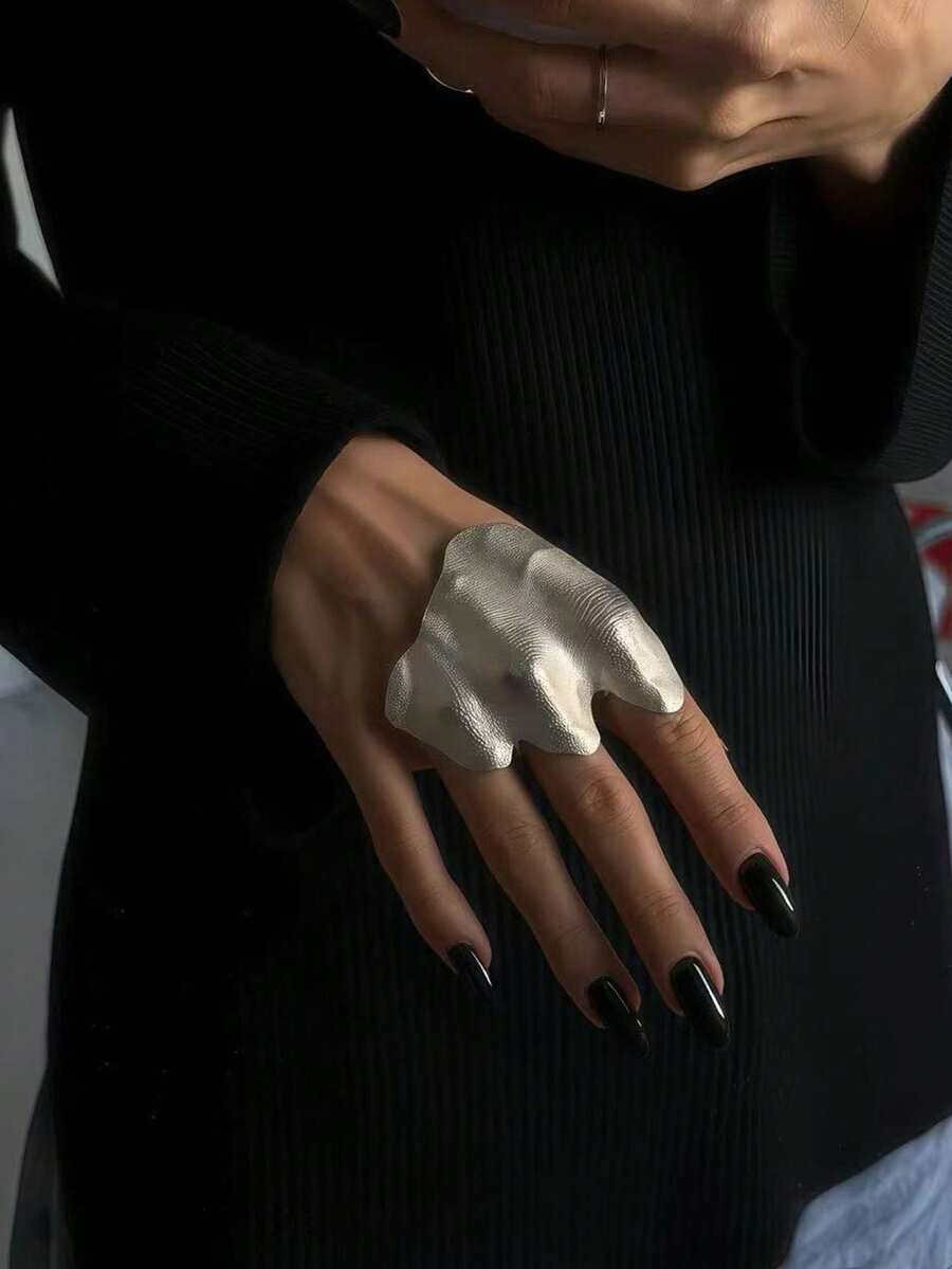 1 chiếc nhẫn bản rộng, họa tiết bất thường, thiết kế 3D phóng đại, nhẫn đeo hai ngón tay độc đáo, phong cách Punk Gothic táo bạo, tiên phong, tối màu, thích hợp đeo hàng ngày cho nữ. - Nhiều màu - Xem 1