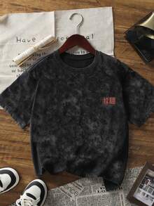 Áo thun ngắn tay cổ tròn nhuộm màu tie-dye, phong cách tối giản mùa hè mới, họa tiết mì ramen, kiểu dáng thường ngày, đa năng, thời trang dành cho nữ, màu đen. - màu đen - Xem 3