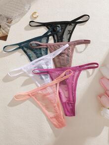 6pcs/Pack Women's Multicolor Lace Butterfly Pattern Drawstring Low-Waist Sexy Thong Panties - Multicolor - View 4