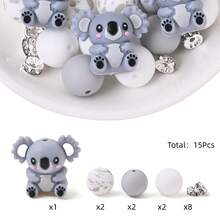 15pcs Animal Silicone Bead Set, Colorful 3D Raccoon/Owl/Wolf/Squirrel Shaped Beads With Printed Round Beads, Suitable For Animal Lovers DIY Jewelry Making Bracelets Necklaces Keychains Phone Charms And Craft Projects - Multicolor - View 13