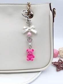 1 pieza Lindo accesorio de bolso con oso, con decoraciones creativas de corazón y estrella, llavero de oso rosa/marrón/rojo rosa adecuado para mujeres y niñas, colgante de oso con lazo exquisito, decoración colgante de oso de resina para mochila, bolso, mochila escolar, habitación, regalo dulce, accesorio de coche, llavero - Multicolor - Ver 6