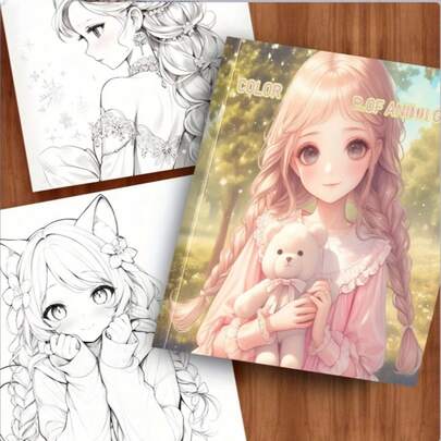 1pc Aesthetic Anime Girl Coloring Book, Exquisite Detailed Art Coloring Pages For Adults, Thick Paper Stress Relief DIY Painting Book, Holiday Gift For Anime Lovers & Artists