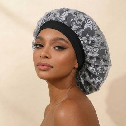 Awegeo Large Size Floral Lace Sleep Bonnet, Elastic Mesh Hair Cover For Curly Hair, Nighttime Natural Hair Care Headwrap