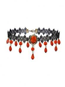 1pc Women's Vintage Gothic Style Lace Hollow Tassel Choker Necklace - Multicolor - View 4