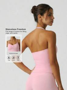 Sodalemon Canotta da donna con spalline regolabili e schiena a racer, reggiseno sportivo con imbottitura elastica per fitness, palestra, yoga, attività casual all'aperto - Rosa - Visualizzare 2