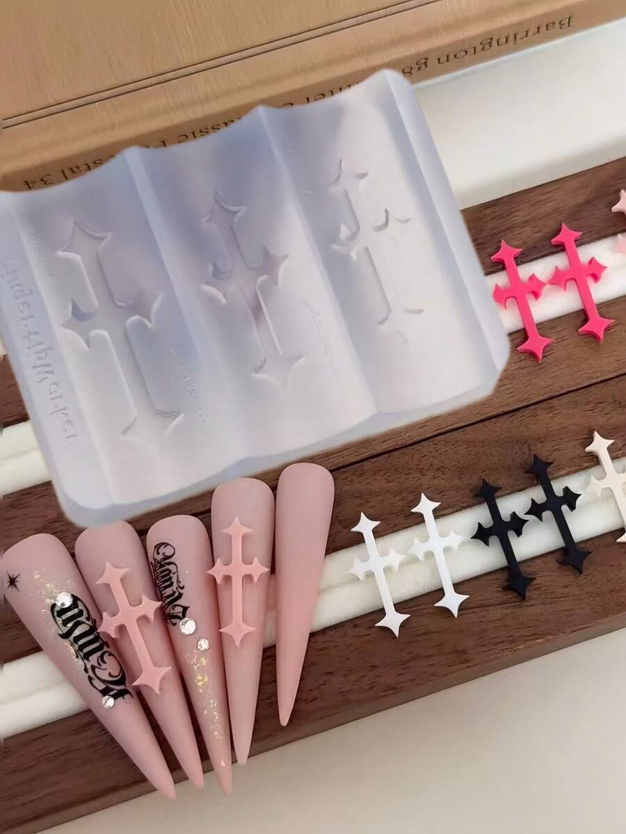 1 khuôn silicon làm móng nghệ thuật hình thánh giá và vầng hào quang, khuôn silicon nghệ thuật sang trọng phong cách Gothic. - Trong sáng - Xem 1