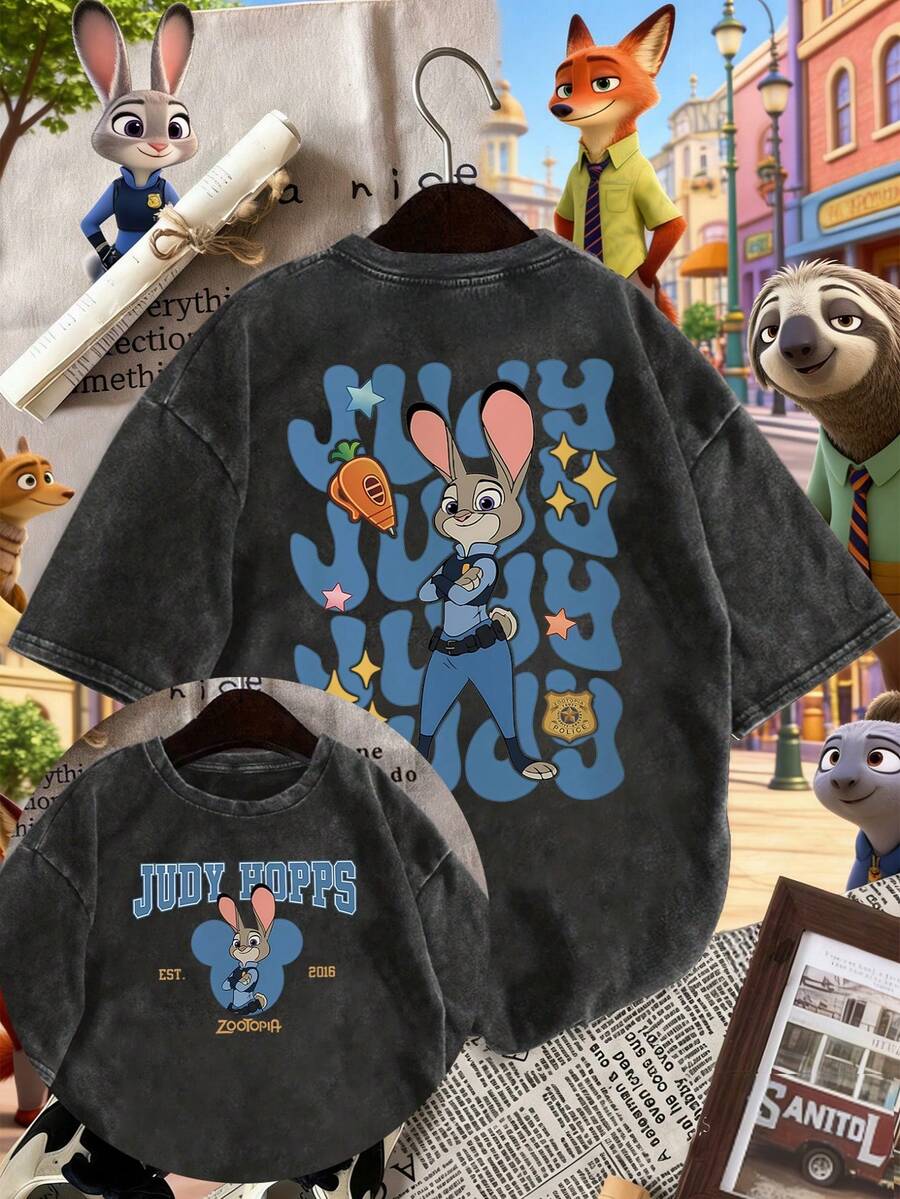 (Authorized By Disney) Zootopia Judy Printed T-Shirts And Judy-Shaped Tops, With Soft, Comfortable And Breathable Fabrics, Are Suitable For Daily Wear, Shopping, Travel, Parties And Home Use. It Is Also Suitable As A Beautiful Gift. Every Woman Should Have One. - màu đen - Xem 1